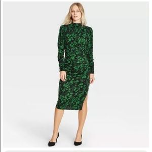 Who What Wear Dress Floral Midi Long Sleeve Sheath Puff Botanical Casual Wear XS